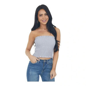 She+Sky Slate Blue Strapless‎ Smocked Bandeau with Ruffle Hem New Large